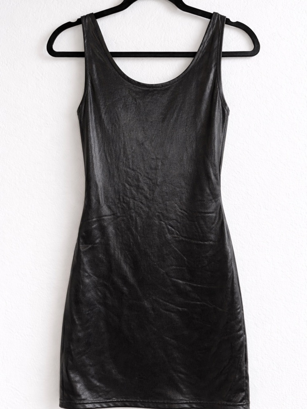 Black Faux Leather Mini Tank Dress